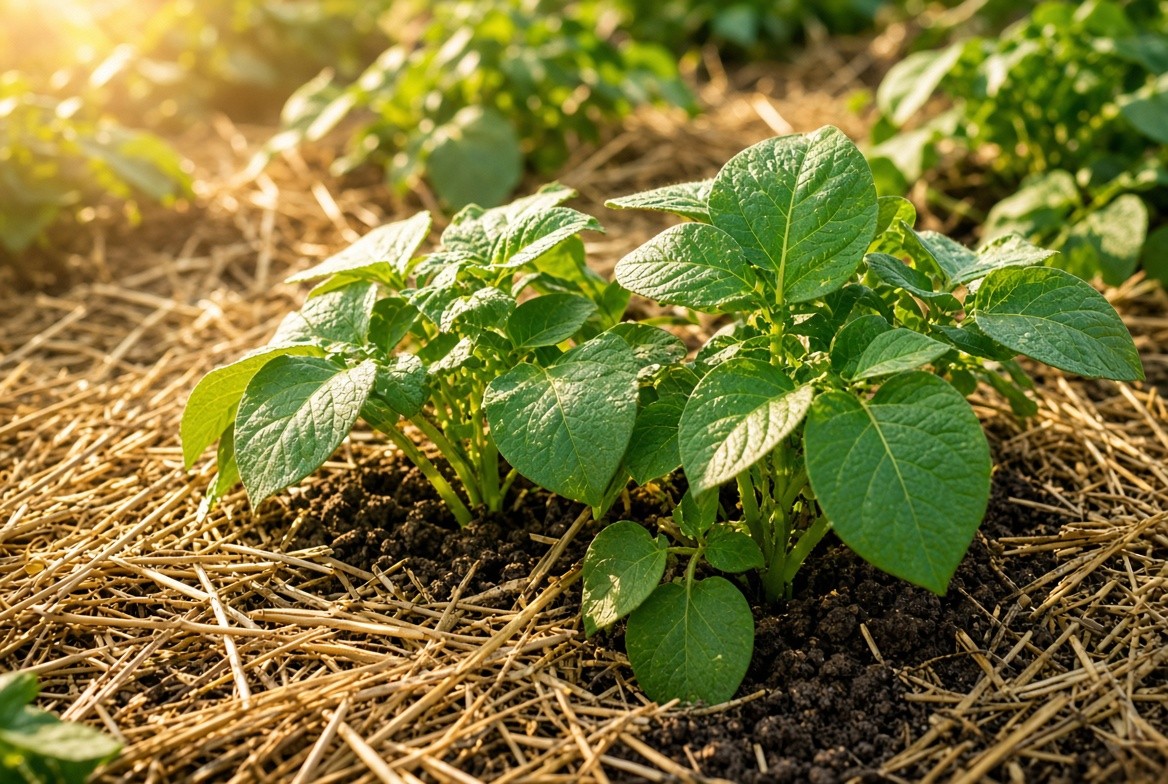 Выращивание картофеля под соломой